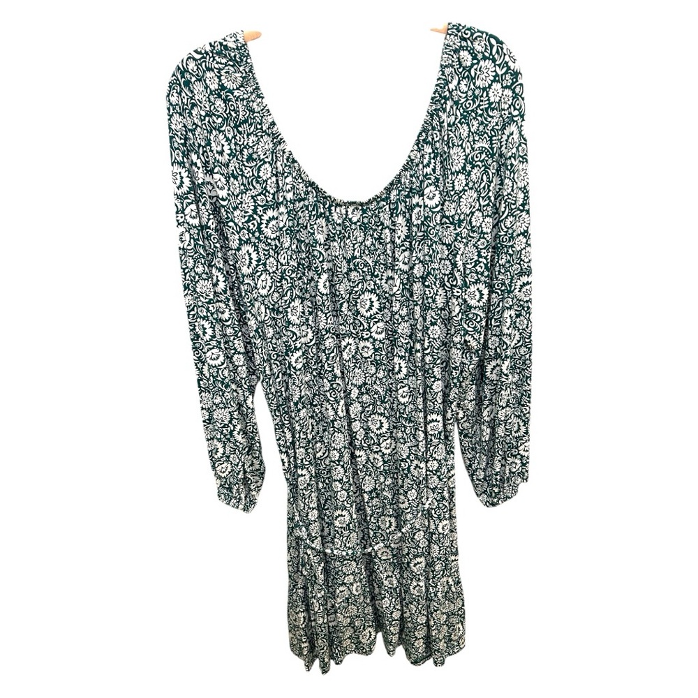 Boden Green White Scoop Neck Jersey Knit Dress Size 20-22L Floral EUC AD 1022 - Picture 3 of 9